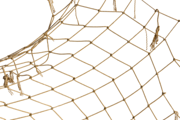 Torn Football or tennis net. Rope mesh on a white background close-up