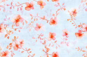 Small pastel pink, orange, and yellow watercolor flowers seamless pattern