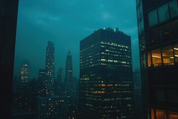 Night Cityscape Illuminated Skyscrapers and City Buildings at Dusk