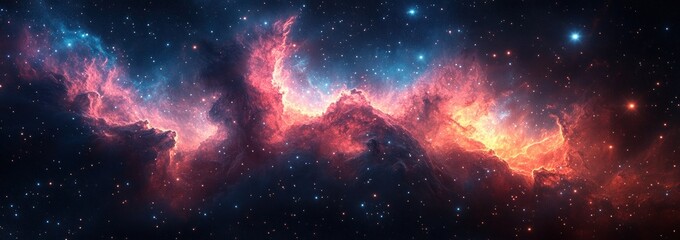 Fototapeta premium Vibrant Cosmic Nebula with Glowing Stars and Light Bursts in Deep Space