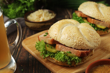 Leberkaessemmel sandwich - traditional fast food snack in Germany