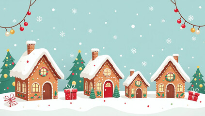 Fototapeta premium gingerbread pattern christmas holiday season featuring flat vector illustrations gingerbread houses winter