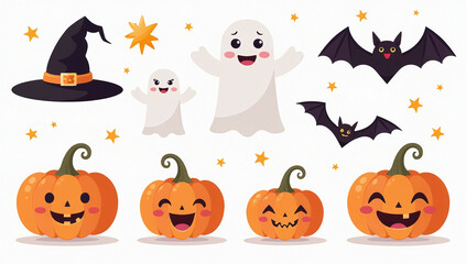 halloween elements include hats ghosts bats cute pumpkins various