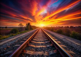 Obraz premium Majestic Sunset Railway Tracks: Long Exposure Photography