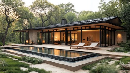 Modern house with pool and tranquil garden.