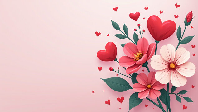 ion bouquet flowers valentine day love concept greeting card poster banner lovely romantic background flat cartoon vector