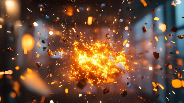 Cinematic explosion in a research lab isolated on transparent background