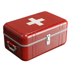 3D Red First Aid Box with White Cross for Medical Emergency. Generative AI.