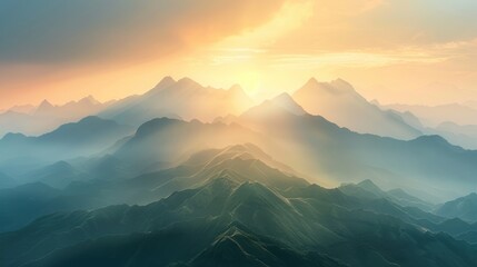 Obraz premium Majestic mountain range at golden sunrise