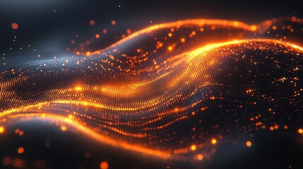 Fototapeta premium Abstract orange particle wave in dark space