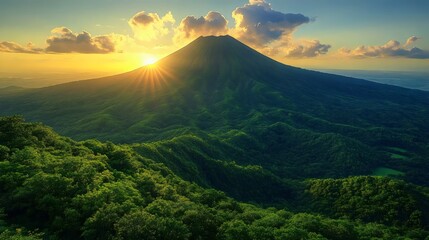 Fototapeta premium A mountain range with a bright sun shining on it