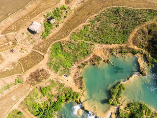 Southwest Sumba, East Nusa Tenggara , Indonesia – 05 . 29. 2024 – The beauty of Wee Kacura Waterfall surrounded by a thousand hectares of rice fields