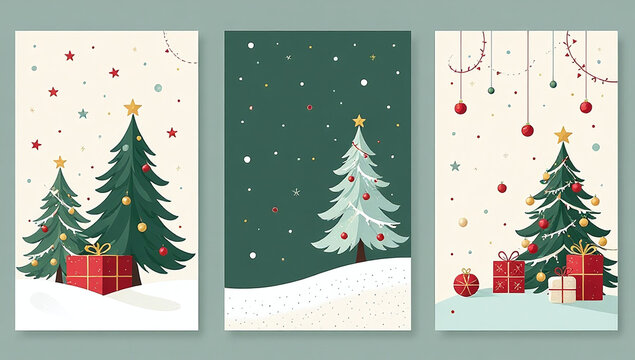 modern holiday cards feature trendy designs festive elements like trees balls toys vector