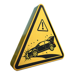 High-Contrast 3D Yellow Car Crash Warning Sign for Road Safety. Generative AI.