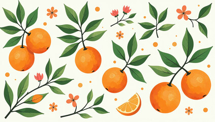 oranges set leafy branches flowers ideal summer patterns designs various mediums like paper fabric