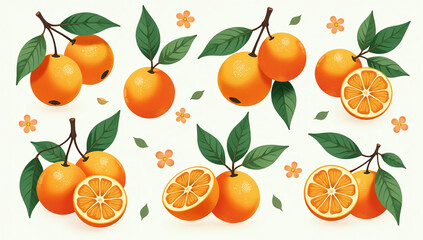 Obraz premium oranges set leafy branches flowers ideal summer patterns designs various mediums like paper fabric