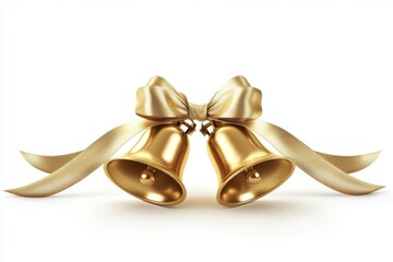 Two golden bells adorned with a luxurious ribbon, symbolizing celebration and joy.