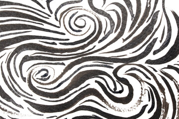 Thick Ink Pen Black Swirly Wavy Lines on White Background Zebra Skin Shapes