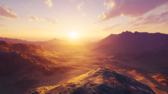 Cinematic sunrise over a desert canyon with dra isolated on transparent background