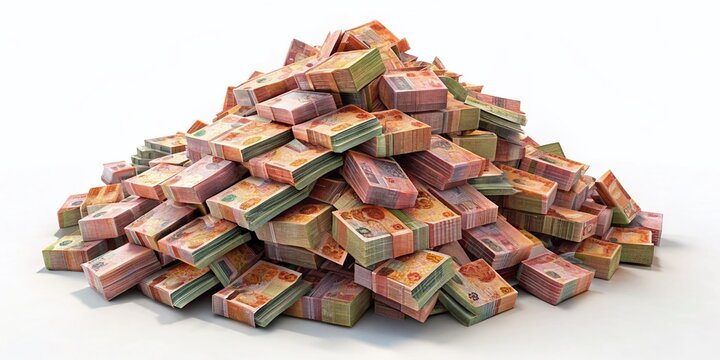 Massive Pile of New Zealand Dollar Bills, 3D Rendered Cash, Wealth Concept Stock Photo