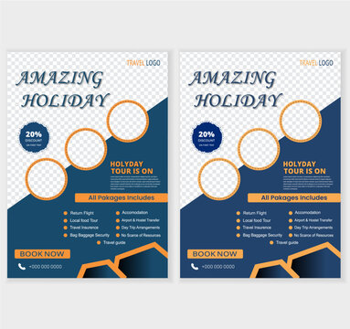 Travel poster or flyer pamphlet brochure design layout space for photo background. Yellow Travel flyer template for travel agency