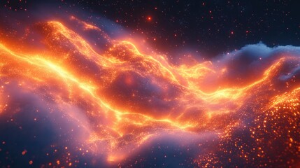 Obraz premium Abstract fiery nebula with glowing particles and cosmic dust.