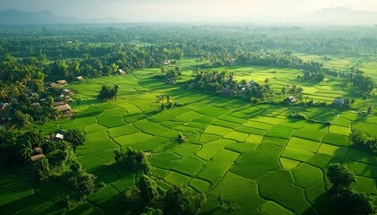 Fototapeta premium Aerial view shot of west Bengal village and paddy field
