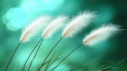 Naklejka premium White Grass Flowers in Teal Background