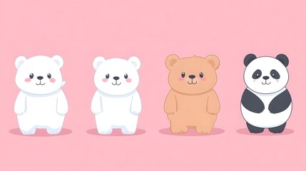 Naklejka premium Cute Cartoon Teddy Bear Polar Bear and Panda Character Collection for Nursery Holiday and