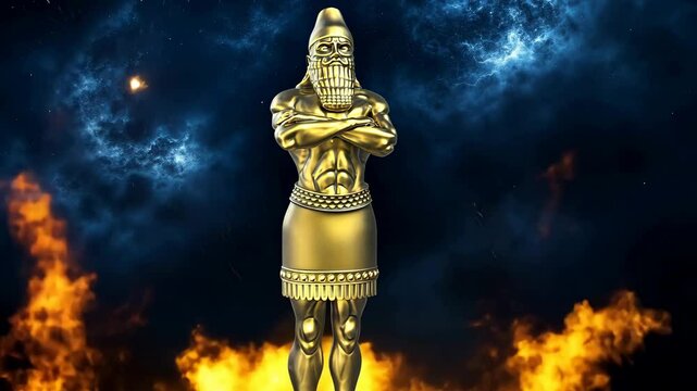A golden statue dream of an ancient empire king Biblical Prophecies World Empires 4K