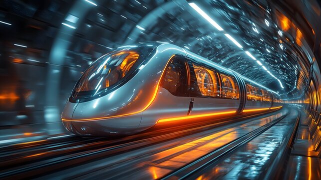 Futuristic transportation high-speed hyperloop tunnel digital innovation concept illustration