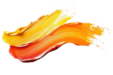 Brush strokes in yellow and orange paint on black background, Abstract Art