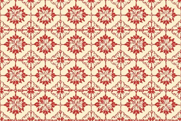 Kyrgyz National Ornament Pattern in Flat Graphic Style, Red Color