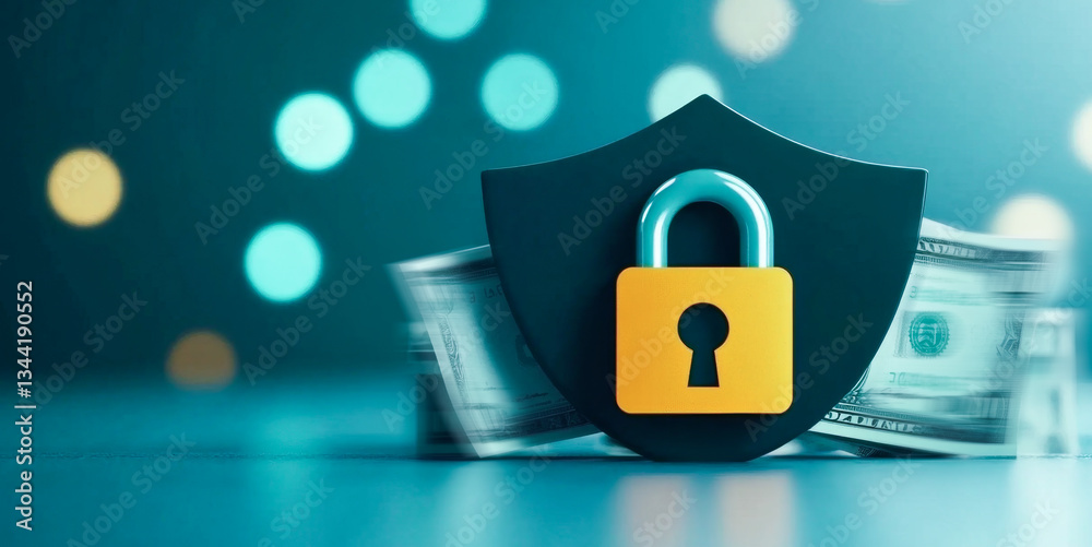 Aufkleber a shield showcases a padlock positioned in front of bundles of cash, representing strong security me