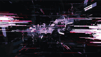 Vector Futuristic Cyberpunk Glitch Screen with Pixelated Digital Noise, Broken Data Patterns, and Abstract Matrix Distortion