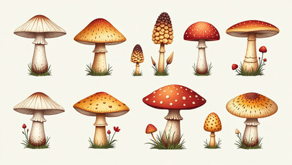vector hand drawn mushrooms set autumn doodles hand drawn sketch white mushroom chanterelles honey agarics fly agaric