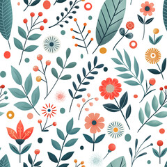 Elegant botanical pattern with abstract elements on white background