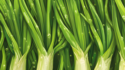 Obraz premium High-Quality Seamless Pattern of Green Onion Cartoon Vector Illustration