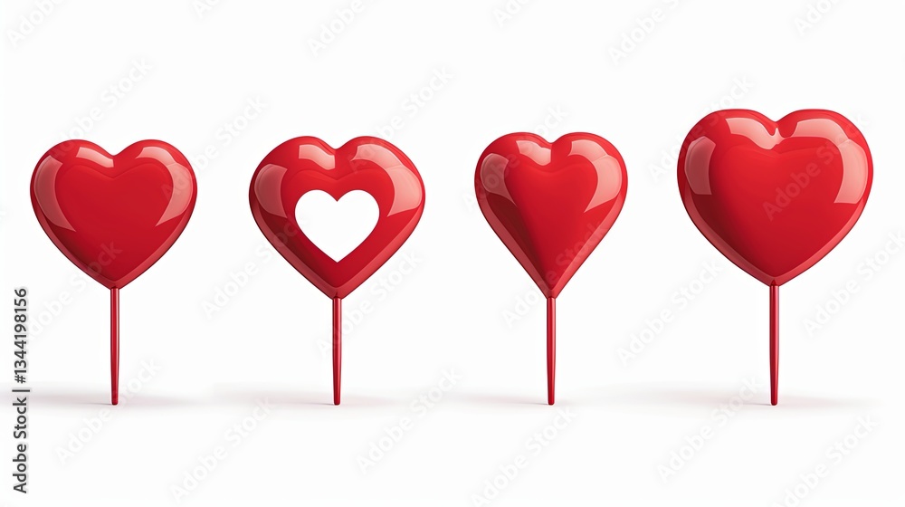 Poster 3d heart icons representing love notifications and social media interactions in a modern design Generative AI