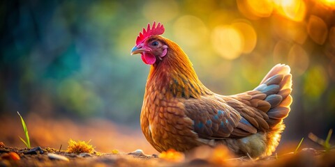 Fototapeta premium Minimalist Araucana Hen in Natural Setting: Peaceful Farm Bird