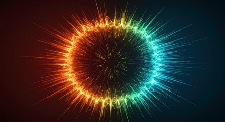 Fototapeta premium Abstract Colorful Energy Burst Circular Light Waveform Vibrant Glowing Rays