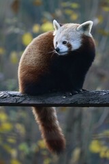red panda sitting on a tree 