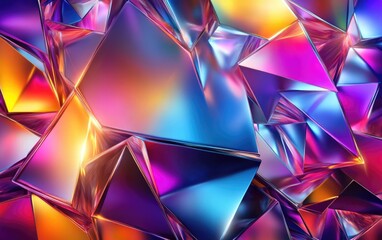 Bright geometric triangles in blue, red, and gold create a colorful abstract pattern