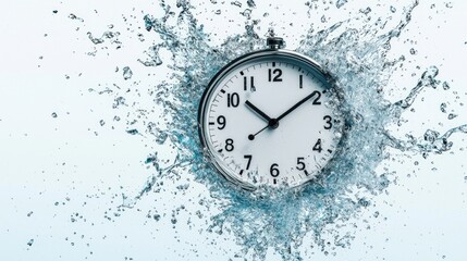 Broken clock frozen at the moment of impact in water splash