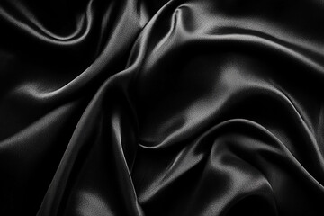 Obraz premium Smooth black satin fabric draped elegantly, showcasing its luxurious texture and sheen