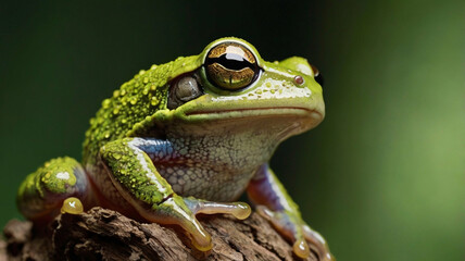 Macro Close-Up of a Green Tree Frog with Stunning Textured Skin and Golden Eyes