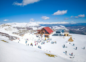 Ovindoli (Abruzzo, Italy) - The Monte della Magnola is a imponent and suggestive mountain peak in Abruzzo, above the ski resorts of Ovindoli, here during the winter with snow and alpinists.