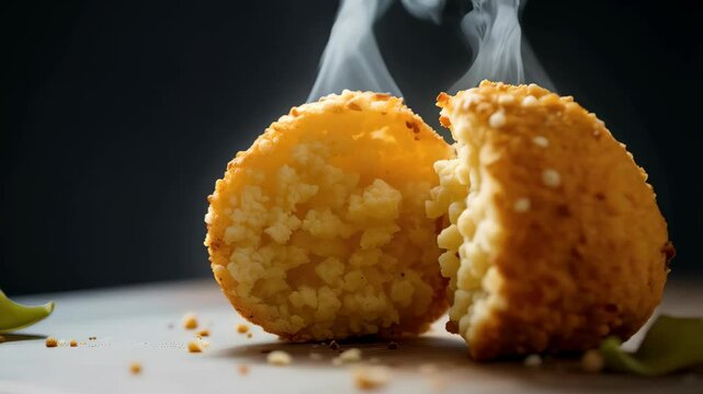 Delicious Arancini Rice Balls Crispy Fried Italian Food Close up Shot