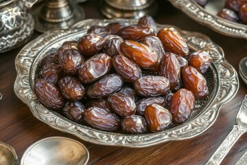 Obraz premium Luxurious Medjool Dates on an Ornate Golden Plate