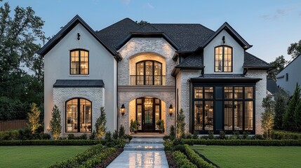 Captivating facade of a luxurious modern home with elegant landscaping design